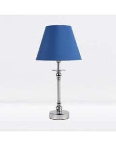 Chrome Plated Bedside Table Light with Ball Detail Column Blue Fabric Shade
