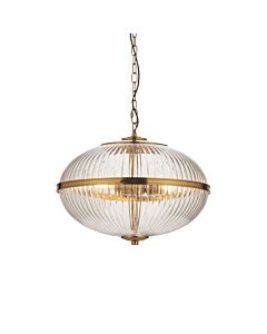 Endon Lighting - Somerset - 118580 - Vintage Brass Clear Ribbed Glass 3 Light Ceiling Pendant Light