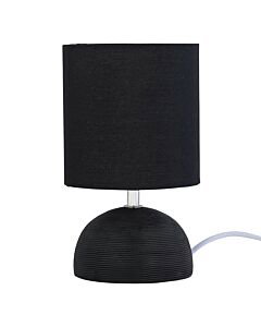 Black Ribbed Ceramic 24cm Lamp with Fabric Shade