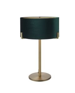 Endon Lighting - Hayfield - 95837 - Antique Brass Green Table Lamp With Shade