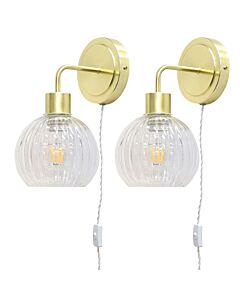 Set of 2 Toby - Satin Brass Plug in Wall Lights