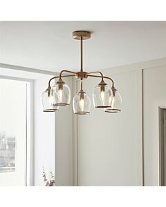 Endon Lighting - Ashcroft - 120618 - Aged Brass Clear Glass 5 Light Ceiling Pendant Light