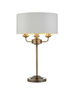 Endon Lighting - Highclere - 98932 - Antique Brass Vintage White 3 Light Table Lamp With Shade