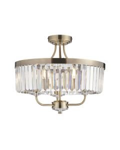 Streisand - Antique Brass Clear Cut Glass 3 Light Flush Ceiling Light