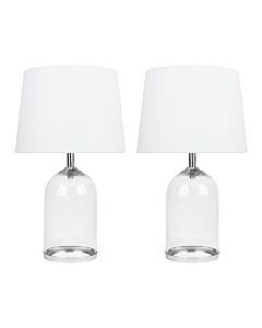 Set of 2 Curved - Clear Glass Cloche Table Lamps With White Shades