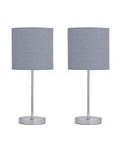 Set of 2 Chrome Touch Operated Table Lamp with Grey Cotton Shades