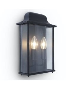 Lutec - Holly - 5029601425 - Black Clear Glass 2 Light IP44 Outdoor Half Lantern Wall Light