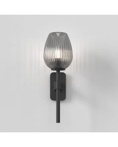 Astro Lighting - Tacoma Single 1429004 & 5036008 - IP44 Matt Black Wall Light with Smoked Ribbed Tulip Glass Shade