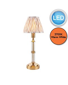 Endon Lighting - Morton Rechargeable & Ikat 16cm - 114850 - LED Aged Brass Neutral Touch Table Lamp With Shade