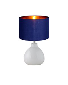 Tuscan - White Ceramic Lamp with Navy Blue & Gold Shade