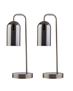 Set of 2 Victoria - Satin Nickel Touch Lamps with Smoke Glass Shades