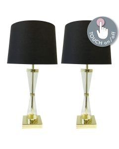 Set of 2 Gold Touch Lamps with Black Cotton Shades