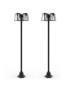 Set of 2 Fia - Black Clear Glass 3 Light IP44 Outdoor Lamp Posts
