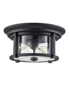 Feiss Lighting - Merrill - FE-MERRILL-F-BLK - Black Clear Seeded Glass 2 Light IP44 Outdoor Ceiling Flush Light