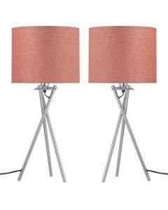 Set of 2 Glitter - Chrome Pink Glitter Tripod Table Lamp With Shades