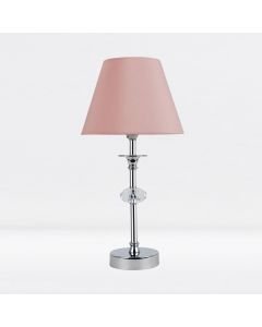 Chrome Plated Stacked Bedside Table Light Faceted Acrylic Detail Blush Pink Fabric Shade