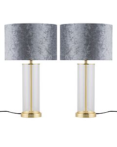 Set of 2 Aura - Satin Brass Lamps with Grey Crushed Velvet Shades