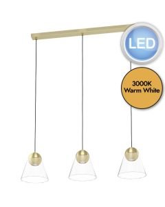 Eglo Lighting - Cerasella - 99629 - LED Brushed Brass Clear Glass 3 Light Bar Ceiling Pendant Light