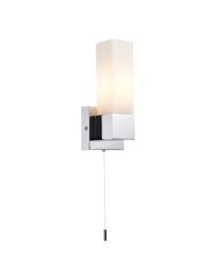 Saxby Lighting - Square - 39627 - Chrome Opal Glass IP44 Pull Cord Bathroom Wall Light