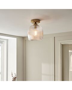 Endon Lighting - Ashcroft - 120623 - Aged Brass Clear Ribbed Glass Flush Ceiling Light