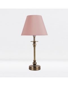 Antique Brass Plated Bedside Table Light with Ball Detail Column and Blush Pink Fabric Shade