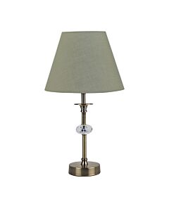 Antique Brass Table Lamp with Facet Detail and Sage Green Shade