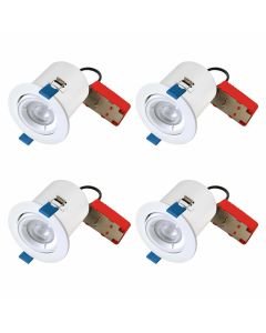 Set of 4 Fire Rated Downlights - White Tilt Fire Rated Recessed Downlights