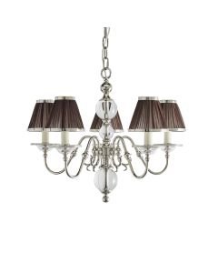 Interiors 1900 - Tilburg - 63716 - Nickel Clear Crystal Glass Chocolate Pleated 5 Light Chandelier