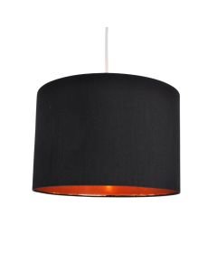 Black Faux Silk 30cm Drum Light Shade with Copper Inner