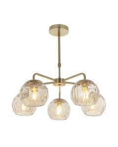 Endon Lighting - Dimple - 91969 - Satin Brass Clear Champagne Glass 5 Light Ceiling Pendant Light