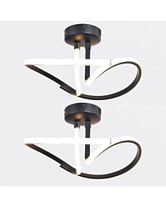 Set of 2 Matt Black LED Swirl Ceiling Lights