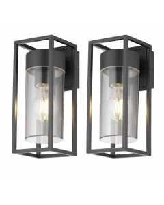 Set of 2 Hale - Black with Clear PC IP44 Outdoor Wall Lights