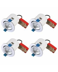 Set of 4 Fire Rated Downlights - Polished Chrome Tilt Fire Rated Recessed Downlight