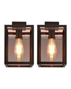 Set of 2 London - Black with Clear Glass IP44 Bathroom or Porch Ceiling Flush Lights