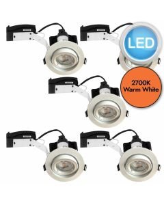 Set of 5 - Gloss White Tilt Recessed Ceiling Downlights with Warm White LED Bulbs