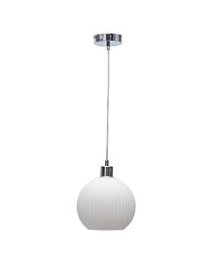 Betchley - White Ribbed Glass Globe with Chrome Pendant Fitting