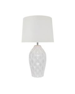 Textured White Gloss Glaze Ceramic Bedside Table Light with White Textured Cotton Fabric Shade