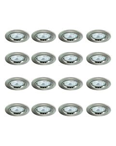 Set of 16 - Brushed Steel GU10 Fixed Recessed Downlights