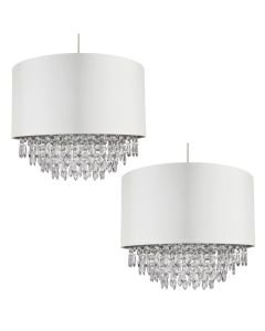 Pair of 400mm Cream Faux Silk Easy Fit Shade with Chrome Inner and Clear Droplets