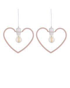 Set of 2 Pink Heart Shaped Easy Fit Pendant Shades
