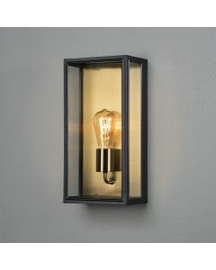 Konstsmide - Carpi - 7349-758 - Black Brushed Brass Clear Glass IP44 Outdoor Half Lantern Wall Light