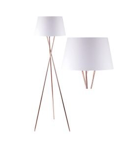 Copper Tripod Floor Lamp with White Fabric Shade