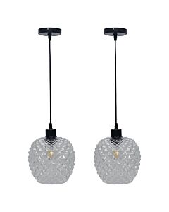 Set of 2 Baine - Clear Textured Glass with Black Pendant Fittings