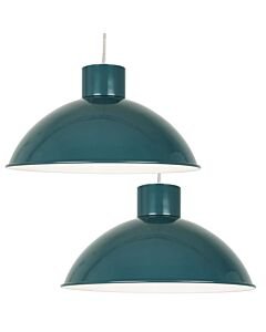 Set of 2 Domed - Teal Green Easy Fit Metal Pendant Shades
