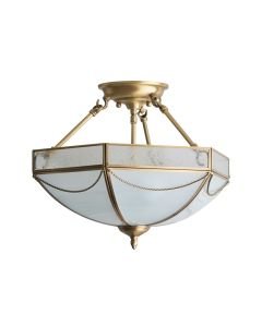 Interiors 1900 - Russell - SN01P43 - Antique Brass Frosted Glass 3 Light Flush Ceiling Light