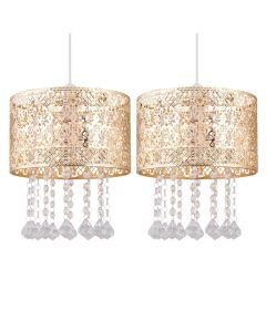 Set of 2 Gold Cut Out Jewelled Easy Fit Light Shades