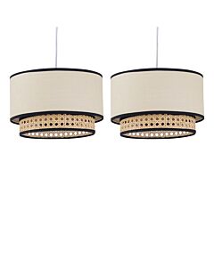 Set of 2 Koral - Natural Rattan and Cane 25 cm Easy Fit Two Tier Pendant Shades