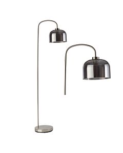 Francine - Satin Nickel Arched Floor Lamp with Smoke Glass Shade