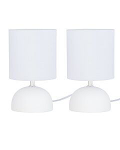 Set of 2 White Ribbed Ceramic 24cm Lamps with Fabric Shade