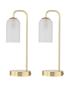 Set of 2 Victoria - Satin Brass Touch Lamps with Frosted Glass Shades